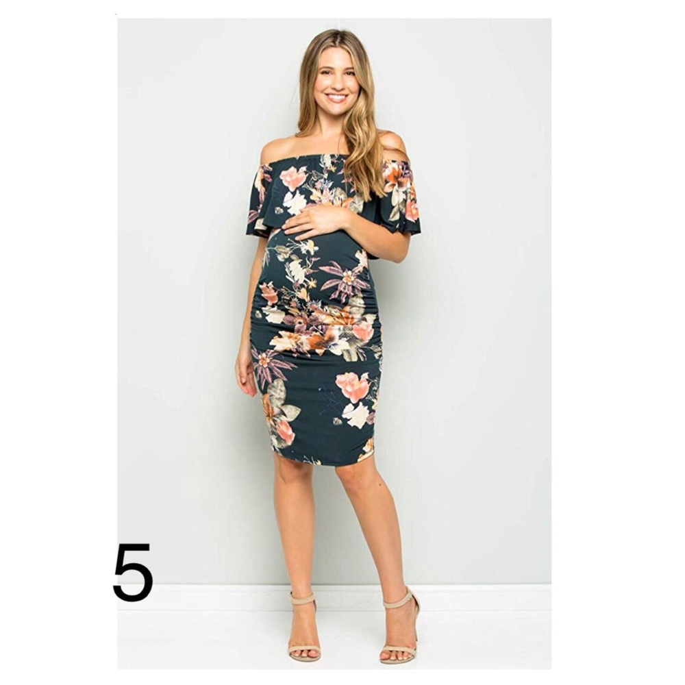 My Bump Off Shoulder Navy Floral Dress!